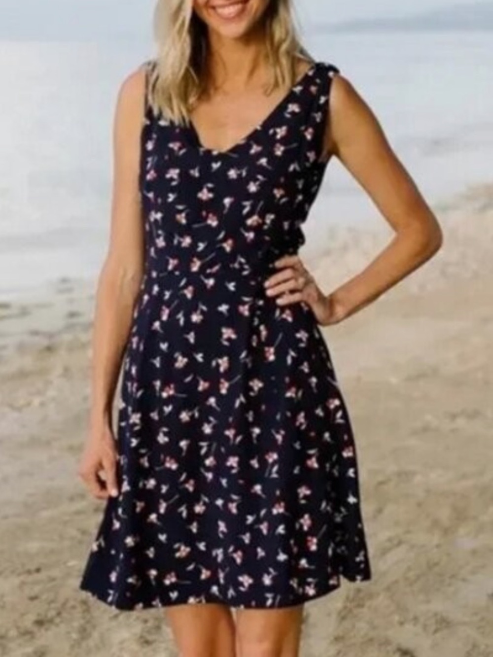 DRAPER JAMES Floral Knot Shoulder Dress Nassau Navy Multicolor Size 4